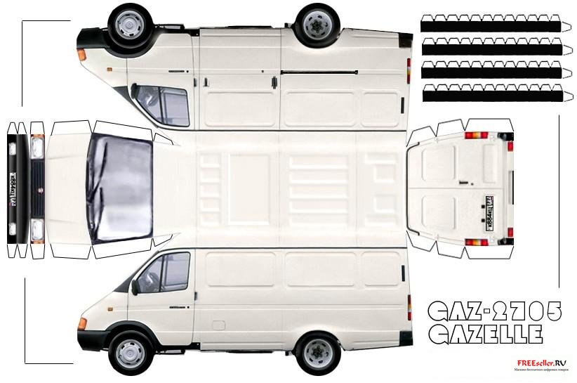 Бумажная модель автомобиля Газель (ГАЗ 2705 - автобус)
