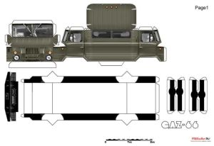 Бумажная модель грузового автомобиля ГАЗ66