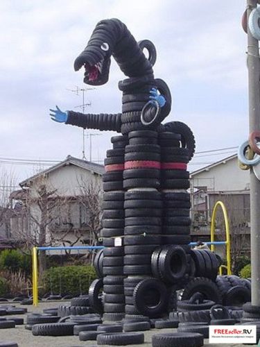 Поделки из покрышек. Обустройство детской площадки из шин. Дракон из покрышек.