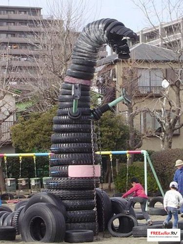 Поделки из покрышек. Обустройство детской площадки из шин. Динозавр из покрышек