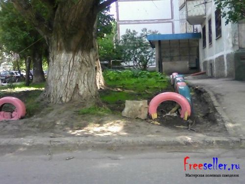 Ограждения газонов из шин своими рукам. Самоделки из покрышек.