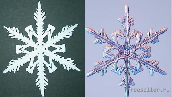 Снежинка из из бумаги. Пример копирования настоящих природных снежинок на бумагу.