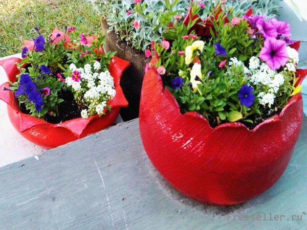 Цветочный горшок из шины своими руками