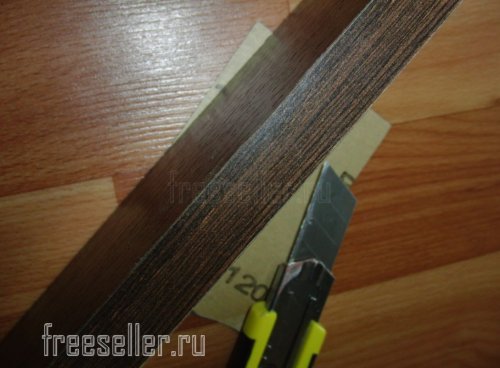 Наклеенная мебельная кромка при помощи самодельного станка