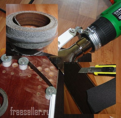 Наклейка мебельной кромки при помощи самодельного станка с третьей рукой
