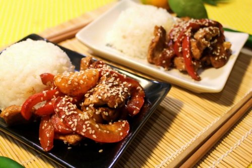 Свинина по-азиатски с мандаринами.