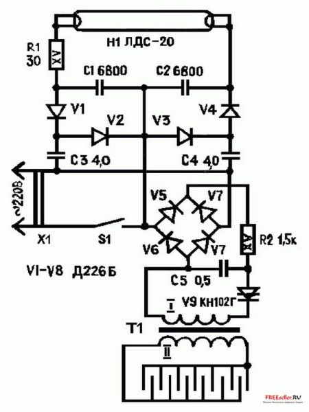 Принципиальная схема электронной ловушки для насекомых.