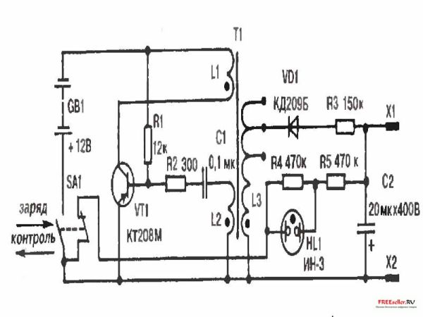 принципиальная электрическая схема гальванического электрошокера.