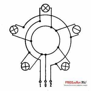 Принципиальная электрическая схема соединения проводов светильников люстры.