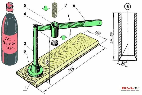 Конструкция самодельного станка для закупоривания пробок для стеклянных бутылок.