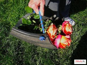 Корзина для цветов из шин