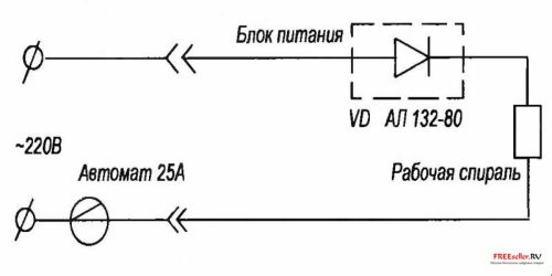Рис.4. Электросхема печи каменки.
