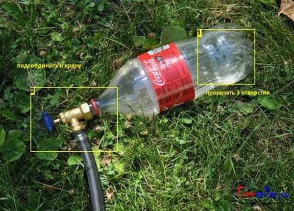 Самодельный распылитель по типу "улитка" для полива на даче из пластиковой бутылки.