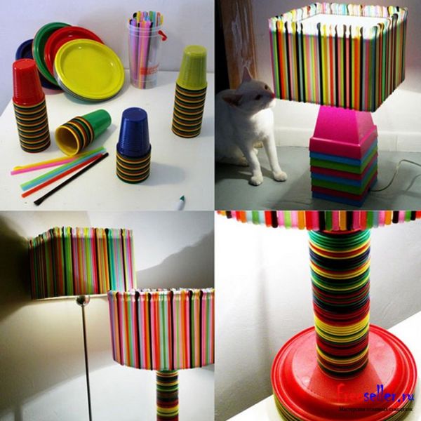 Самоделки. Светильники из пластиковых трубок соломинок.
