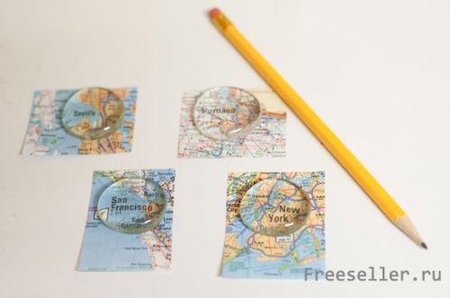 Делаем оригинальные магниты из стеклышек и карты своими руками.
