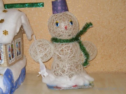 Снеговик из ниток своими руками