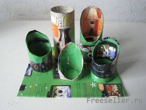 Самодельная карандашница из рулончиков туалетной бумаги