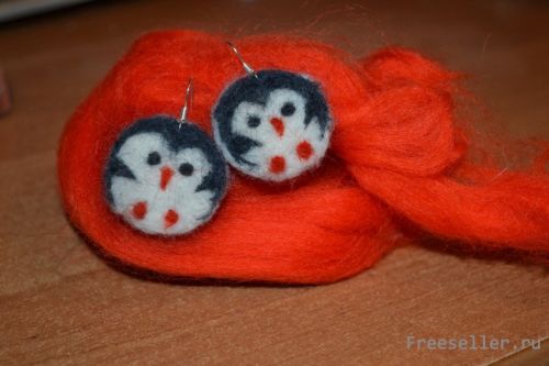 Сережки Пингвины из шерсти своими руками