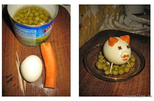 Украшаем праздничный стол с помощью яйца - Поросенок из яйца