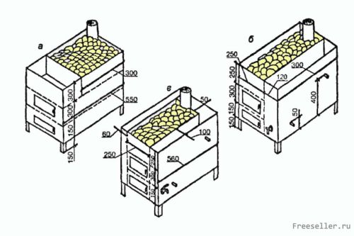 Печь каменка для бани со встроенным баком для воды