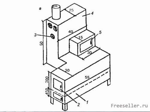 Металлическая печь каменка непрерывного действия, совмещенная с кухонной печью