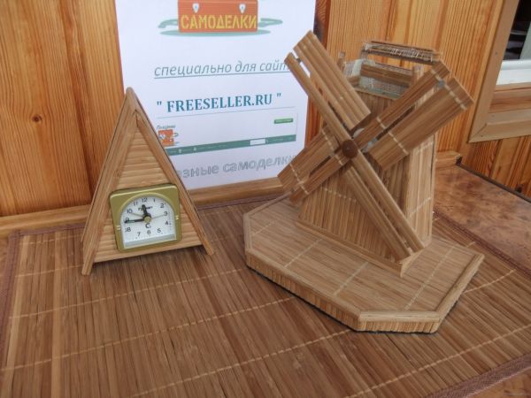 Часы - ветряная мельница из бамбуковой соломки