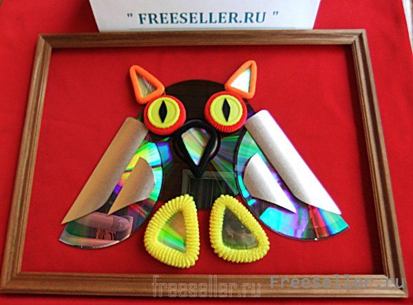 Аппликация Сова из дисков